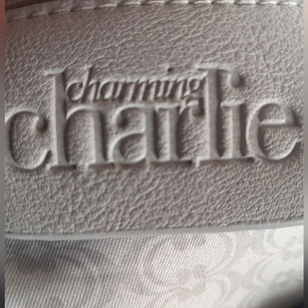 Charming Charlie Gray Faux Leather Handbag Rhinestones Purse